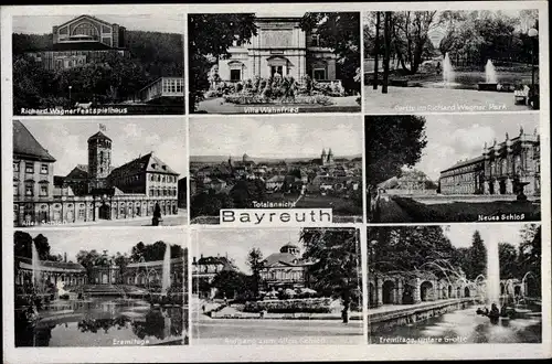 Ak Bayreuth in Oberfranken, Villa Wahnfried, Schloss, Richard Wagner Park, Eremitage