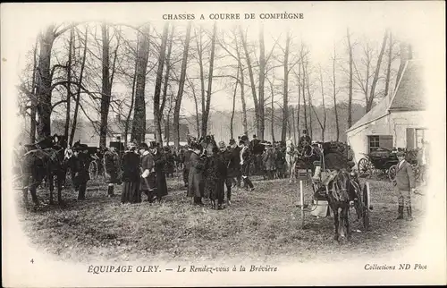 Ak Compiègne Oise, Hunde-Jagd im Wald von Compiègne, Le Rendezvous à la Brévière