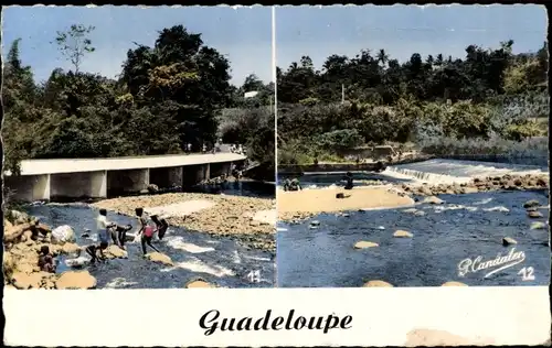 Ak Guadeloupe, Brücke, Flusspartie