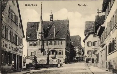 Ak Bietigheim Bissingen an der Enz, Marktplatz, Carl Grimm Uhrmacher