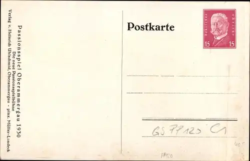 Ganzsachen Ak Oberammergau in Oberbayern, Passionsspiel 1930, Paasionstheater, PP 125 C 1