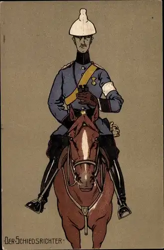 Künstler Ak Der Schiedsrichter, Deutscher Soldat zu Pferd, Feldstecher