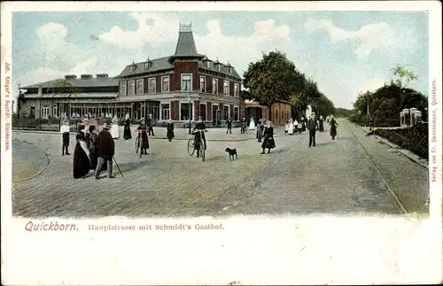 Ak Quickborn in Schleswig Holstein, Hauptstraße mit Schmidt's Gasthof