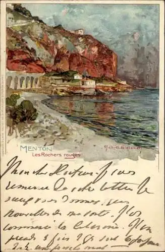 Künstler Ak Wielandt, M., Menton Alpes Maritimes, Les Rochers rouges