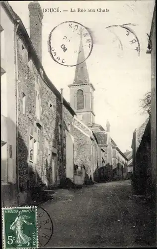 Ak Boucé Orne, La rue aux Chats, Kirche