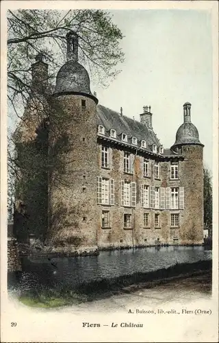 Ak Flers Orne, Le Chateau, Schloss mit Wassergraben