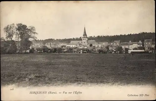 Ak Serquigny Eure, Panorama, Église