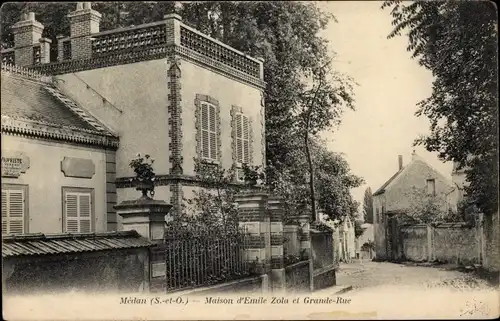 Ak Médan Yvelines, Maison d'Emile Zola et Grande Rue