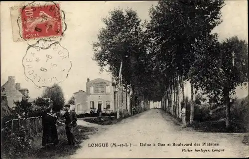 Ak Longué Maine et Loire, Usine à Gaz et Boulevard des Platanes