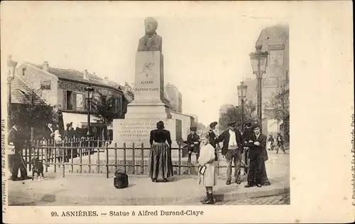 Ak Asnières sur Seine Hauts-de-Seine, Statue à Alfred Durand-Claye