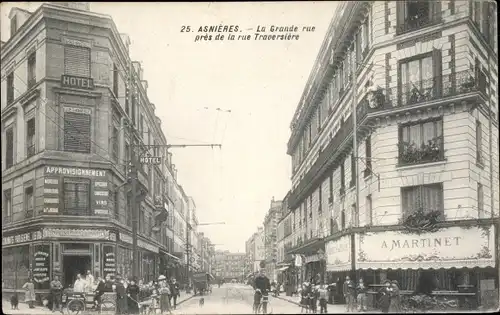 Ak Asnières sur Seine Hauts-de-Seine, La Grande Rue près de la rue Traversiére