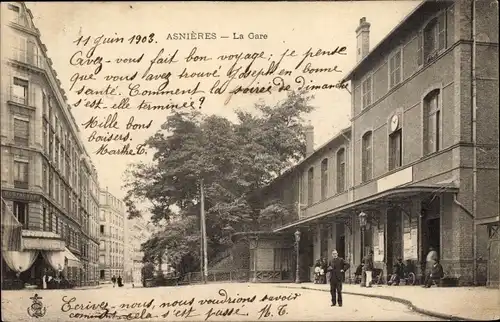 Ak Asnières sur Seine Hauts-de-Seine, La Gare