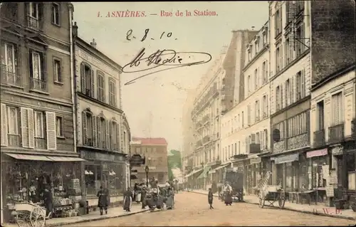 Ak Asnières sur Seine Hauts-de-Seine, Rue de la Station