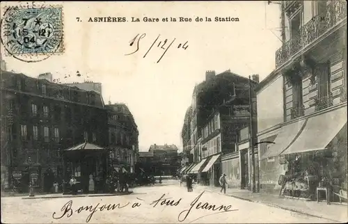 Ak Asnières sur Seine Hauts-de-Seine, La Gare et Rue de la Station