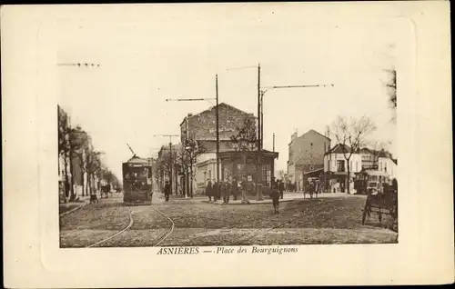 Ak Asnières sur Seine Hauts-de-Seine, Place des Bourguignons, Tram