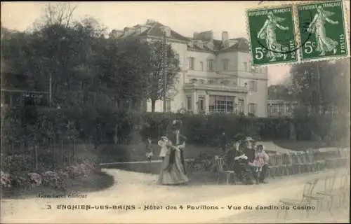 Ak Enghien les Bains Val d’Oise, Hôtel des 4 Pavillons, Vue du Jardin du Casino