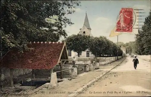 Ak Eaubonne Val d’Oise, Le Lavoir du Petit Rue et l'Église