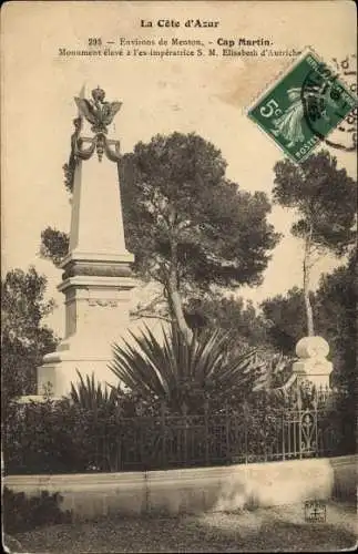Ak Cap Martin Alpes-Maritimes, Monument eleve e l'ex imperatrice S. M. Elisabeth