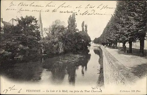 Ak Vendôme Loir et Cher, Loir et le Mail, vue prise du Pont Chartrain