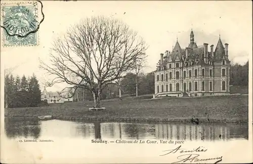 Ak Souday Loir et Cher, Château de la Cour, vue du parc