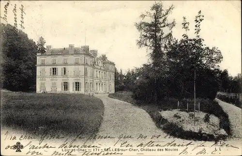 Ak Selles sur Cher Loir et Cher, Château des Nouies, voie, pelouse