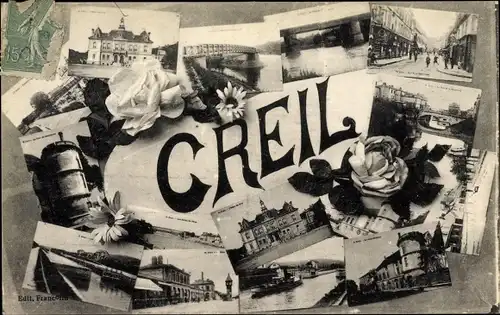 Ak Creil Oise, Bahnhof, Brücke, Schleuse, Strassenansicht, Gebäude