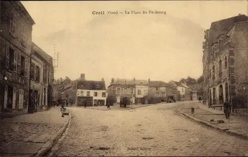 Ak Creil Oise, La Place du Faubourg