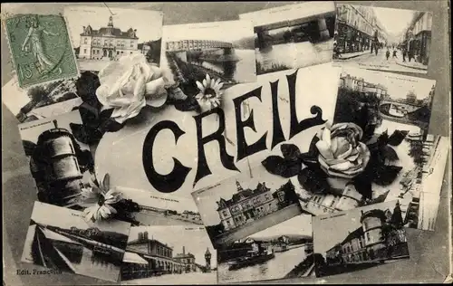 Ak Creil Oise, Bahnhof, Brücke, Schleuse, Strassenansicht, Gebäude