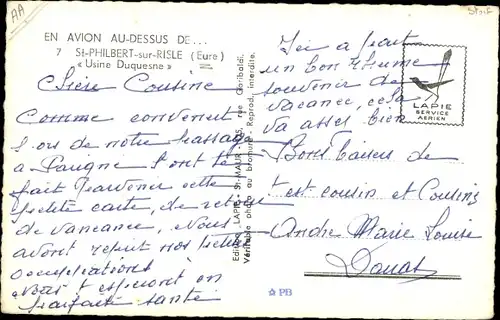 Ak Saint Philbert sur Risle Eure, Usine Duquesne, Fliegeraufnahme