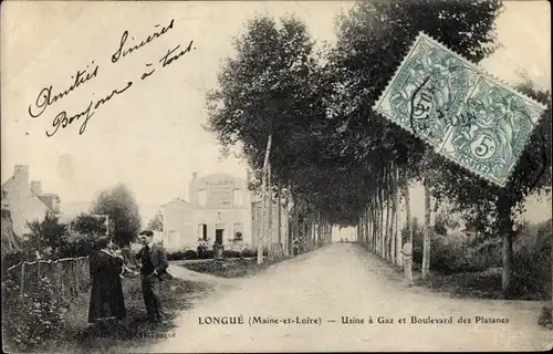 Ak Longué Maine et Loire, Usine à Gaz et Boulevard des Platanes