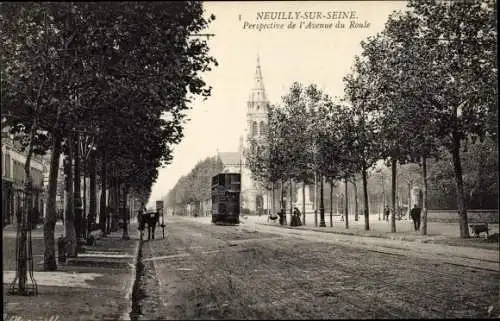 Ak Neuilly sur Seine Hauts de Seine, l'Avenue du Roule, Tram