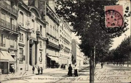 Ak Neuilly sur Seine Hauts de Seine, La Banque de France et l'Avenue de neuilly