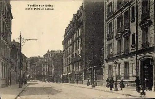 Ak Neuilly sur Seine Hauts de Seine, Rue et Place du Château