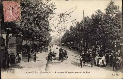 Ak Neuilly sur Seine Hauts de Seine, L'Avenue de Neuilly pendant la Fête