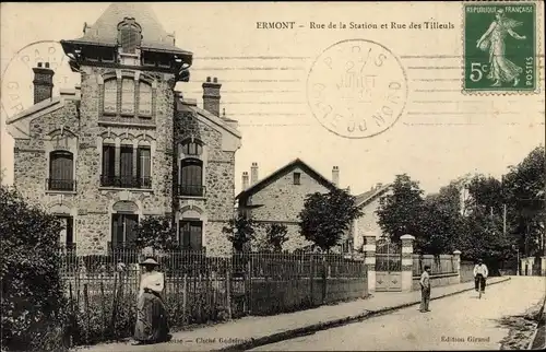 Ak Ermont Val d'Oise, Rue de la Station et Rue des Tilleuls