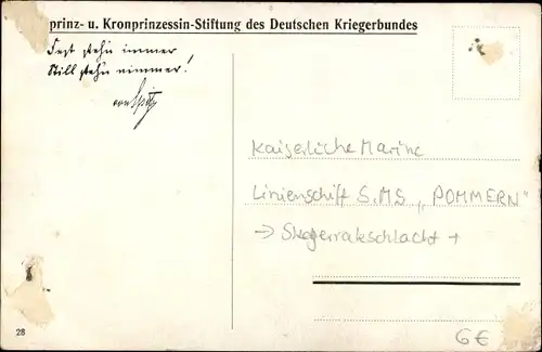 Künstler Ak Malshin, W., Kaiserliche Marine, Kriegsschiff Pommern im Gefecht, Linienschiff