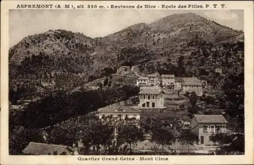 Ak Aspremont Alpes-Maritimes, Ecole des Fillet, Quartier Grand Geina, Mont Cima