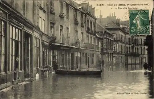 Ak Caen Calvados, Crue de l'Orne 1910, Hochwasser, Rue des Jacobins