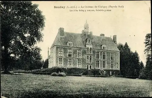 Ak Souday Loir et Cher, château de Glaligny, Facade sud, pelouse