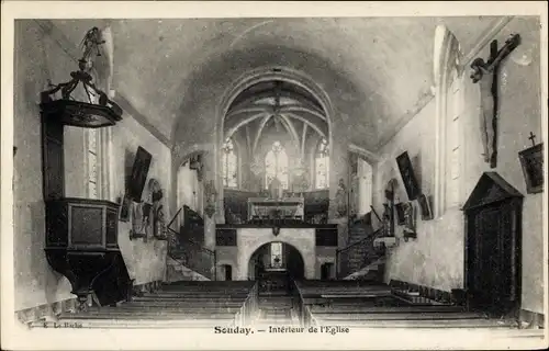 Ak Souday Loir et Cher, Intérieur de l'Eglise, autel, pulpit