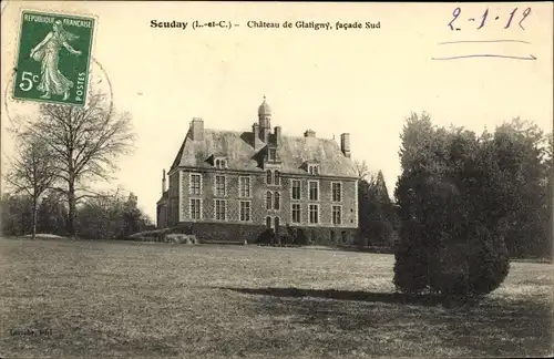 Ak Souday Loir et Cher, Château de Glatigny, facade Sud, pelouse