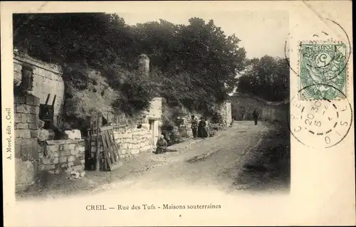 Ak Creil Oise, Rue des Tufs, Maisons souterraines