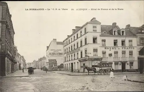 Ak Alencon Orne, Hôtel de France et de la Poste, Kutsche