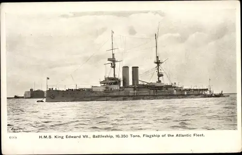 Ak Englisches Schlachtschiff erster Klasse HMS King Edward VII, versenkt 1916, 16350 BRT