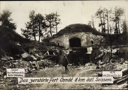 Ak Condé sur Aisne, Das zerstörte Fort Condé, Westfront I. WK