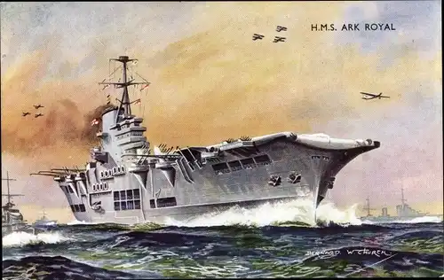 Künstler Ak  Church, B. W., Englischer Flugeugträger HMS Ark Royal, 31 Knoten, 22000 BRT
