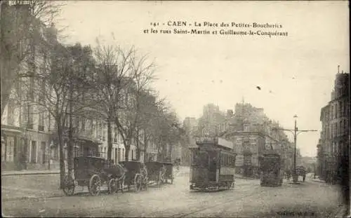 Ak Caen Calvados, Place des Petites Boucheries, Straßenbahnen