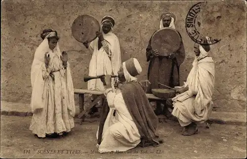 Ak Scenes et Types, Musiciens et Danseuse du Sud, Maghreb