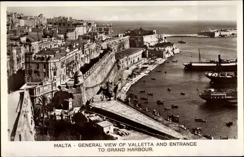 Ak Valetta Malta, General view, Entrance to Grand Harbour