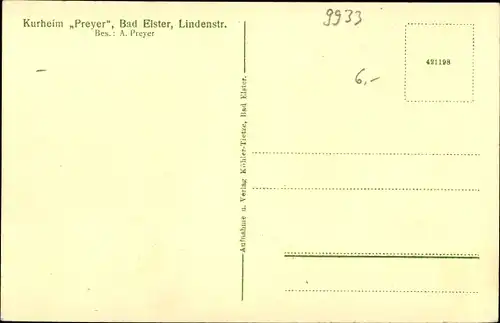 Ak Bad Elster im Vogtland, Kurheim Preyer, Lindenstraße